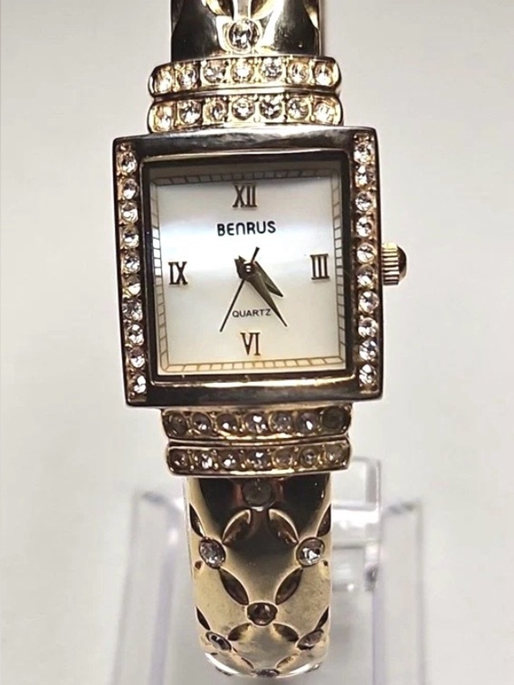 Benrus Vintage Silver Tone Quartz Cocktail Cuff Watch